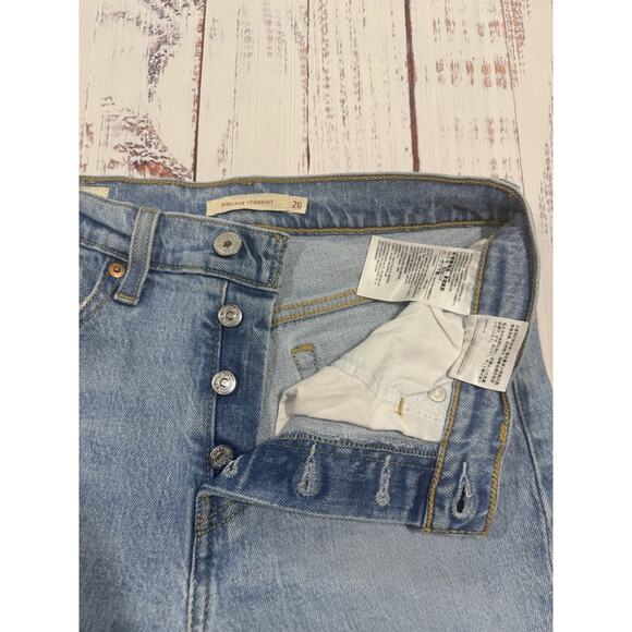 Levis Premium Ribcage Straight Jean Women’s 26 Light Denim Button Fly Distressed - Picture 5 of 10